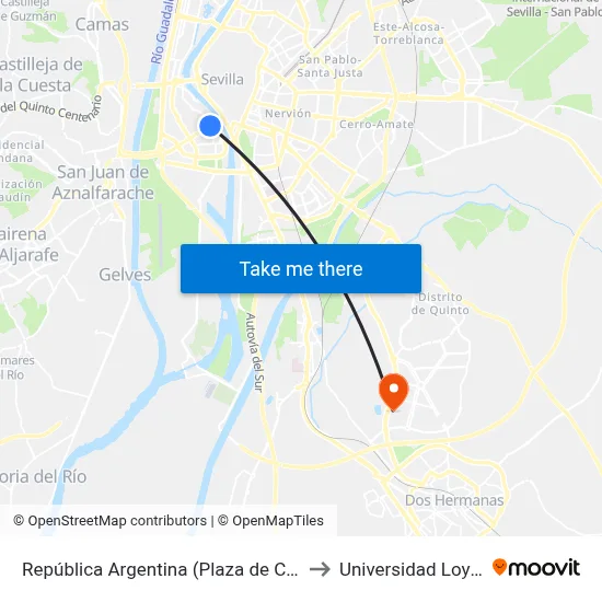 República Argentina (Plaza de Cuba) to Universidad Loyola map
