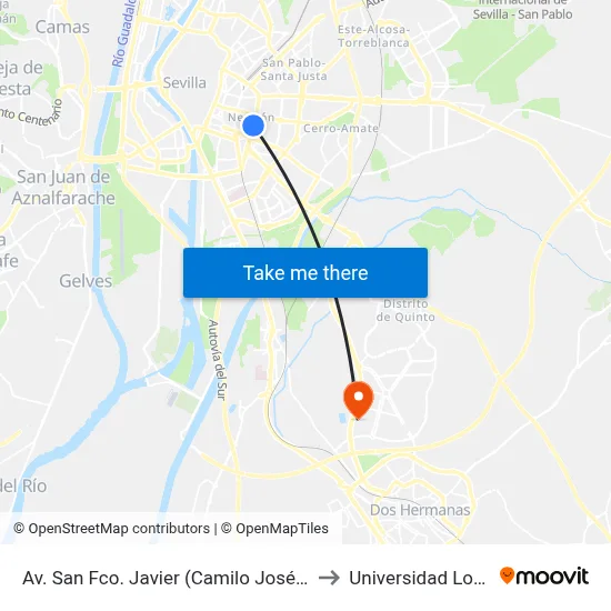 Av. San Fco. Javier (Camilo José Cela) to Universidad Loyola map