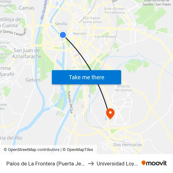 Palos de La Frontera (Puerta Jerez) to Universidad Loyola map