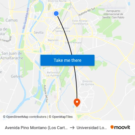 Avenida Pino Montano (Los Carteros) to Universidad Loyola map