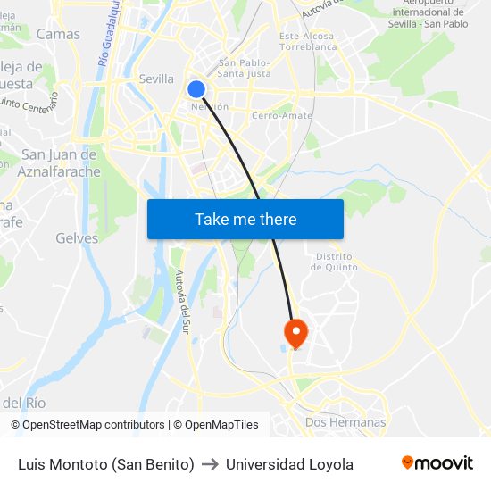 Luis Montoto (San Benito) to Universidad Loyola map