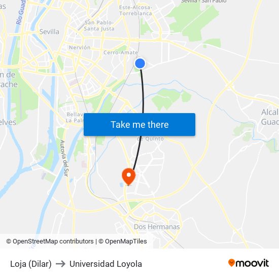 Loja (Dilar) to Universidad Loyola map