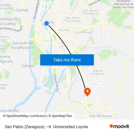 San Pablo (Zaragoza) to Universidad Loyola map
