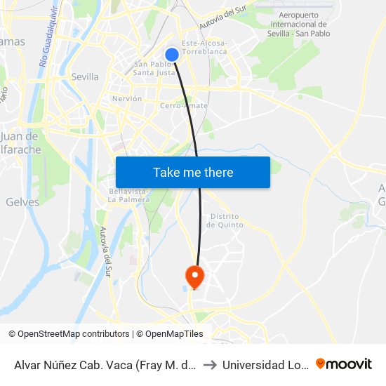 Alvar Núñez Cab. Vaca (Fray M. de Niza) to Universidad Loyola map