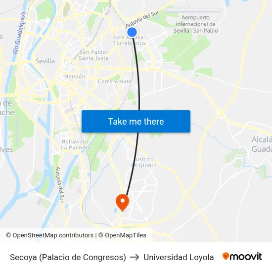 Secoya (Palacio de Congresos) to Universidad Loyola map