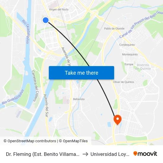 Dr. Fleming (Est. Benito Villamarín) to Universidad Loyola map