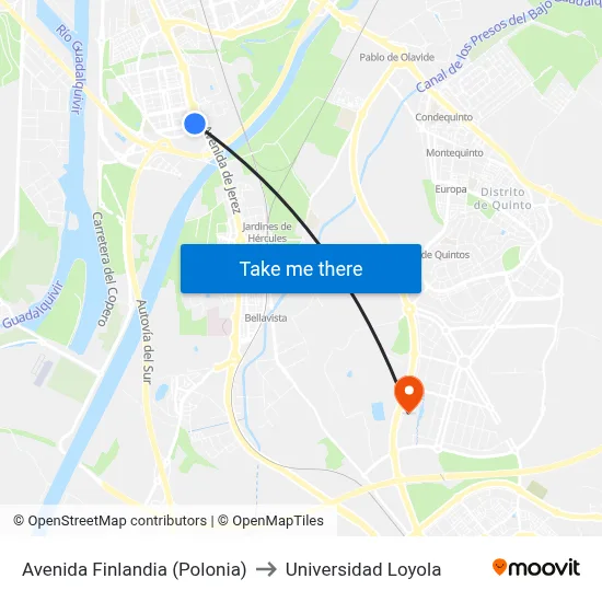 Avenida Finlandia (Polonia) to Universidad Loyola map