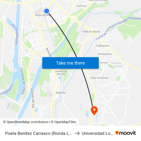 Poeta Benítez Carrasco (Ronda La Oliva) to Universidad Loyola map