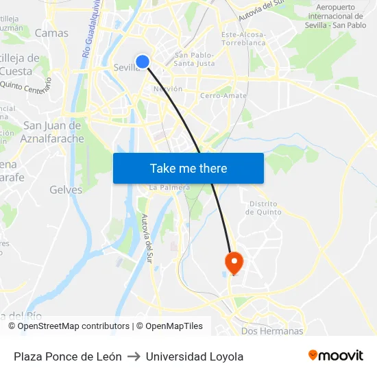 Plaza Ponce de León to Universidad Loyola map