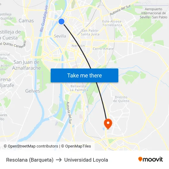 Resolana (Barqueta) to Universidad Loyola map