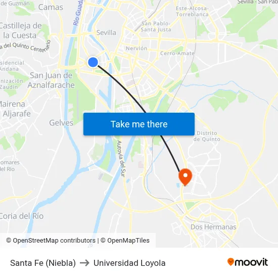 Santa Fe (Niebla) to Universidad Loyola map