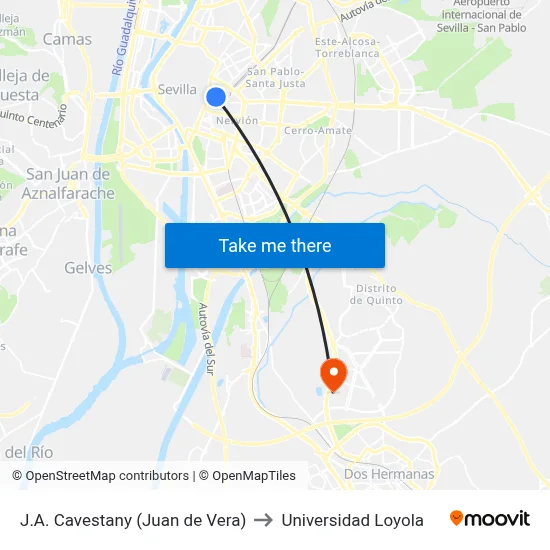 J.A. Cavestany (Juan de Vera) to Universidad Loyola map