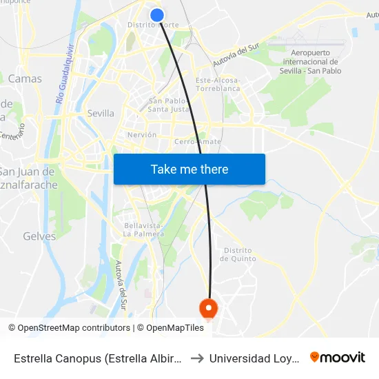 Estrella Canopus (Estrella Albireo) to Universidad Loyola map