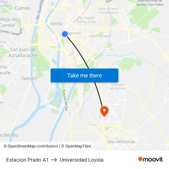 Estacion Prado A1 to Universidad Loyola map
