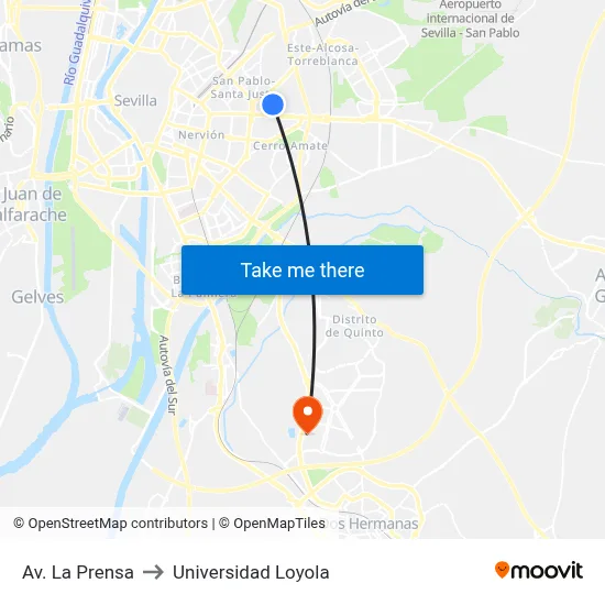 Av. La Prensa to Universidad Loyola map