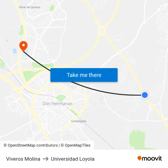 Viveros Molina to Universidad Loyola map