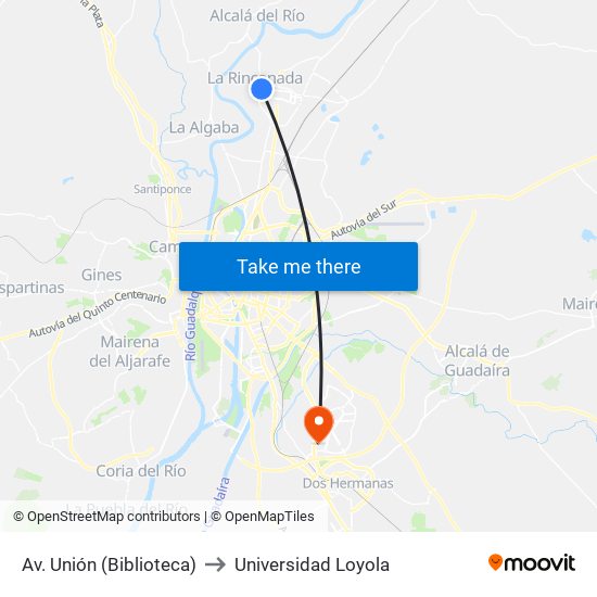 Av. Unión (Biblioteca) to Universidad Loyola map