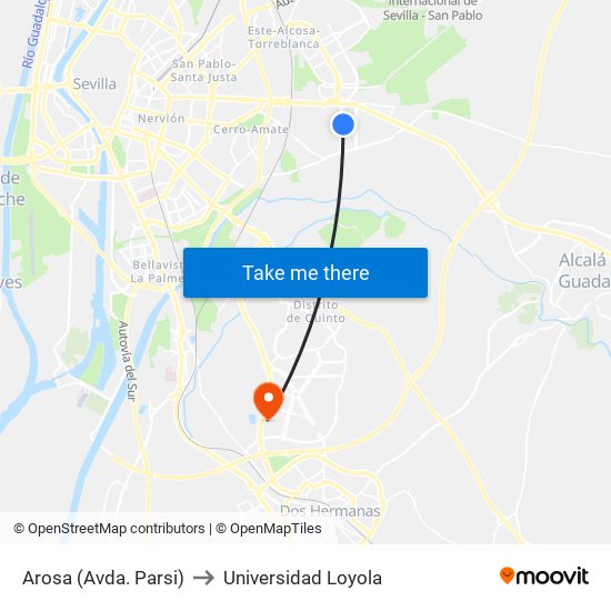 Arosa (Avda. Parsi) to Universidad Loyola map