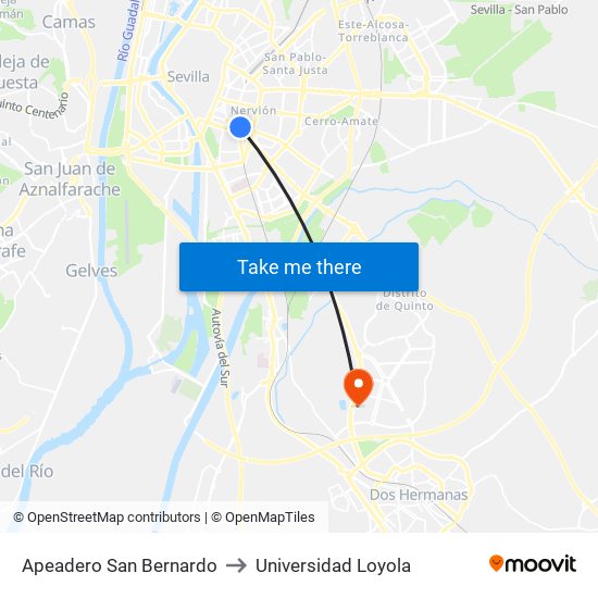 Apeadero San Bernardo to Universidad Loyola map