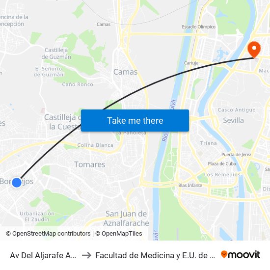 Av Del Aljarafe Ayuntamiento to Facultad de Medicina y E.U. de Ciencias de La Salud map