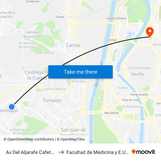 Av Del Aljarafe Cafeteria Imperial (Frente) to Facultad de Medicina y E.U. de Ciencias de La Salud map