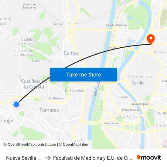 Nueva Sevilla Convento to Facultad de Medicina y E.U. de Ciencias de La Salud map