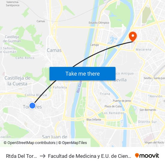 Rtda Del Torero (V) to Facultad de Medicina y E.U. de Ciencias de La Salud map