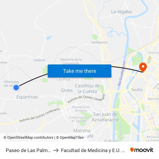 Paseo de Las Palmeras Gasolinera to Facultad de Medicina y E.U. de Ciencias de La Salud map