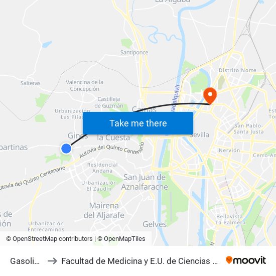 Gasolinera to Facultad de Medicina y E.U. de Ciencias de La Salud map