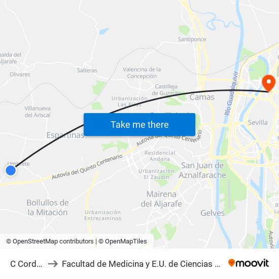 C Cordoba to Facultad de Medicina y E.U. de Ciencias de La Salud map