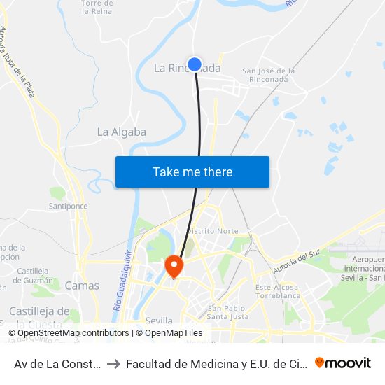 Av de La Constitucion (I) to Facultad de Medicina y E.U. de Ciencias de La Salud map