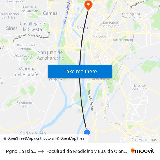 Pgno La Isla Salida to Facultad de Medicina y E.U. de Ciencias de La Salud map