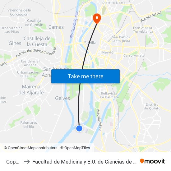 Copero to Facultad de Medicina y E.U. de Ciencias de La Salud map