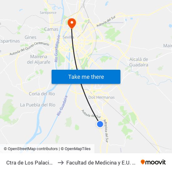 Ctra de Los Palacios Caravanas (V) to Facultad de Medicina y E.U. de Ciencias de La Salud map