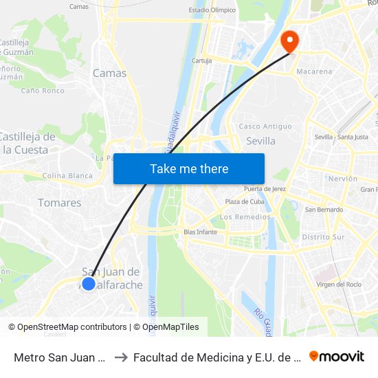 Metro San Juan Alto (Frente) to Facultad de Medicina y E.U. de Ciencias de La Salud map