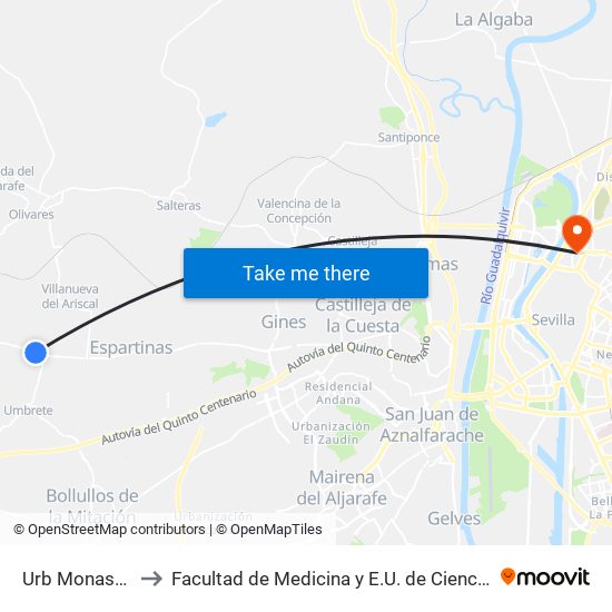 Urb Monasterio V to Facultad de Medicina y E.U. de Ciencias de La Salud map