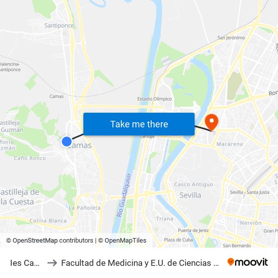 Ies Camas to Facultad de Medicina y E.U. de Ciencias de La Salud map