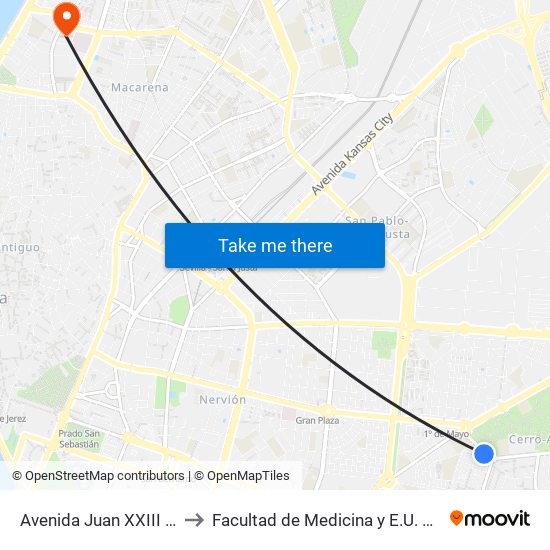 Avenida Juan XXIII (Parque Amate) to Facultad de Medicina y E.U. de Ciencias de La Salud map