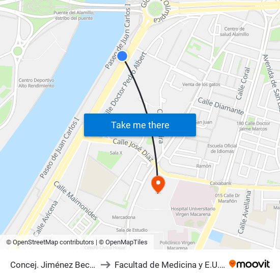 Concej. Jiménez Becerril (Gta. Olimpica) to Facultad de Medicina y E.U. de Ciencias de La Salud map