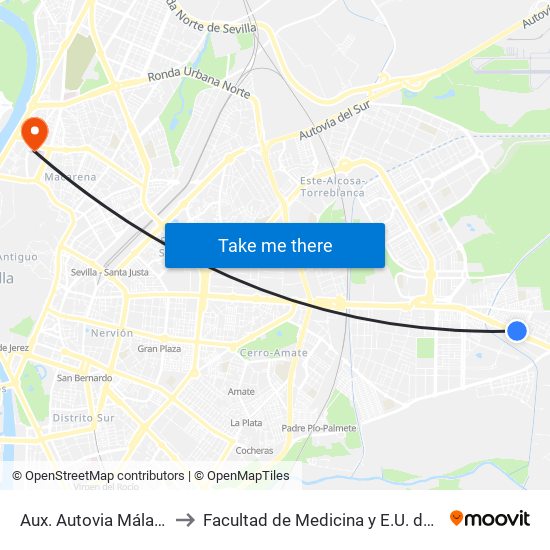 Aux. Autovia Málaga (Torrecilla) to Facultad de Medicina y E.U. de Ciencias de La Salud map