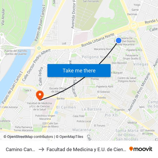 Camino Cantalobos to Facultad de Medicina y E.U. de Ciencias de La Salud map