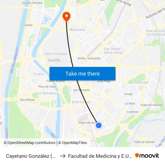 Cayetano González (Sebastián Bandarán) to Facultad de Medicina y E.U. de Ciencias de La Salud map