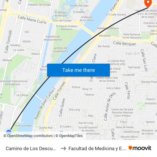 Camino de Los Descubrimientos (Torre Sevilla) to Facultad de Medicina y E.U. de Ciencias de La Salud map