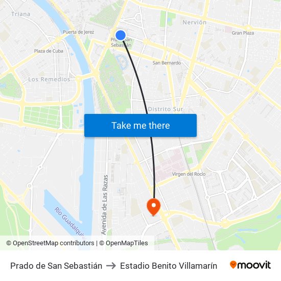 Prado de San Sebastián to Estadio Benito Villamarín map