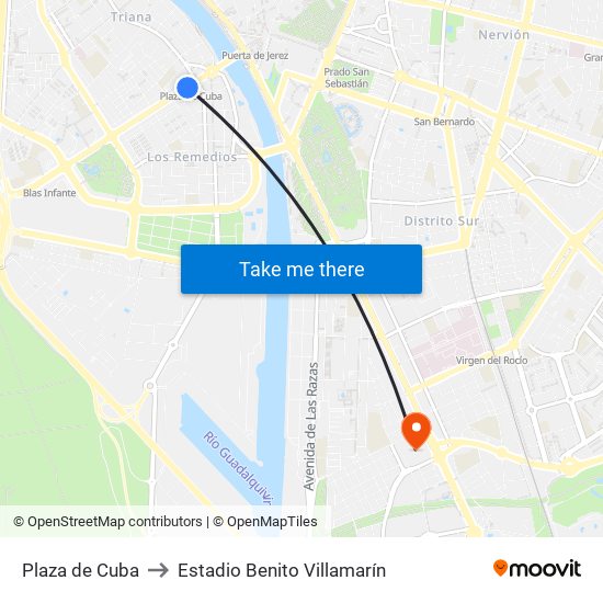 Plaza de Cuba to Estadio Benito Villamarín map