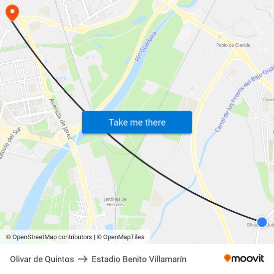 Olivar de Quintos to Estadio Benito Villamarín map