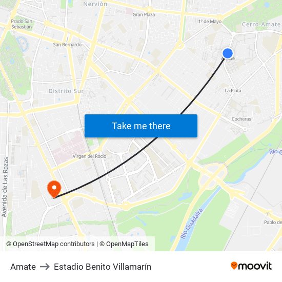 Amate to Estadio Benito Villamarín map