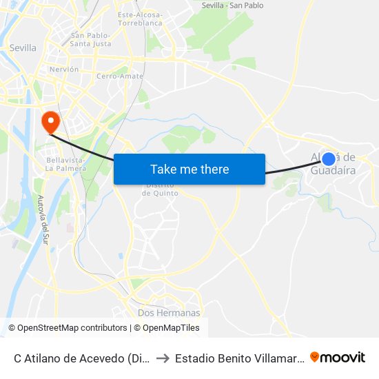 C Atilano de Acevedo (Dia) to Estadio Benito Villamarín map