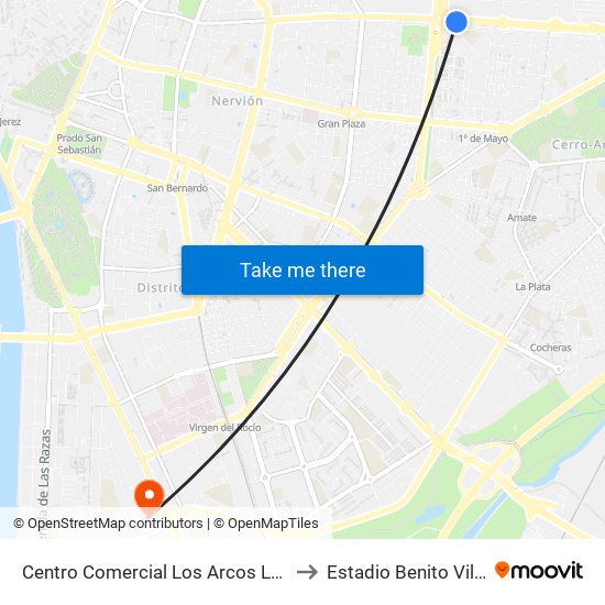 Centro Comercial Los Arcos Los Pajaritos to Estadio Benito Villamarín map