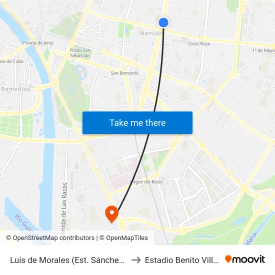 Luis de Morales (Est. Sánchez Pizjuán) to Estadio Benito Villamarín map